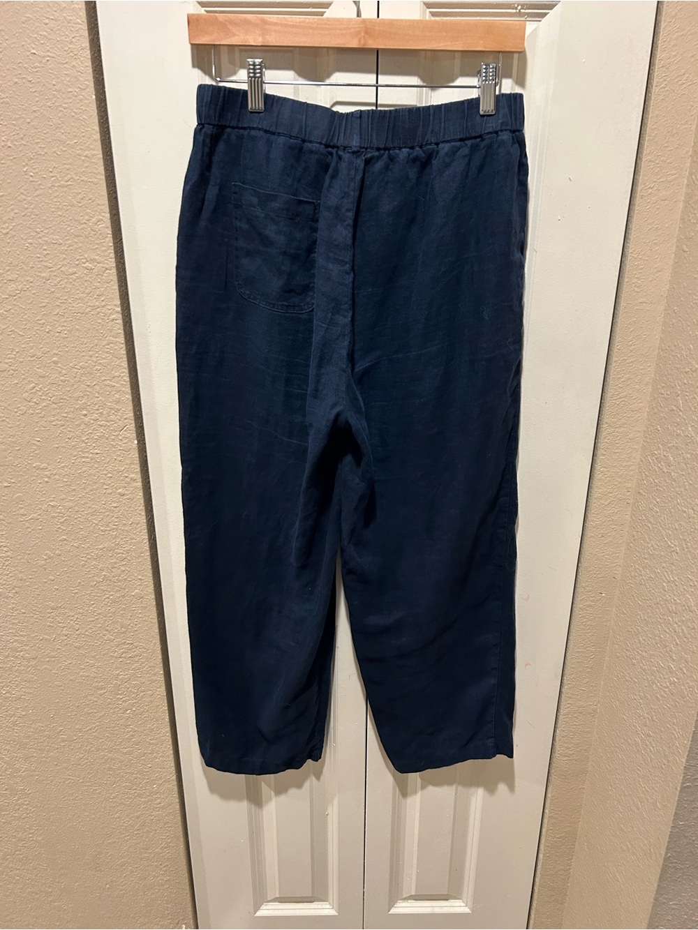 Quince Navy Cropped Wide-Leg Linen Blend Pants - Picture 7 of 7